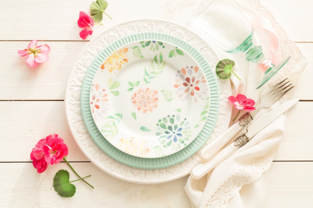 Easter, Spring Or Summer Table Setting Design From Above