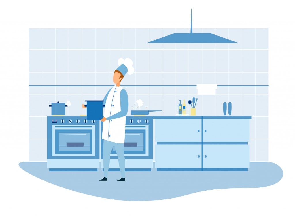 Master Chef Preparing Food In Kitchen Illustration