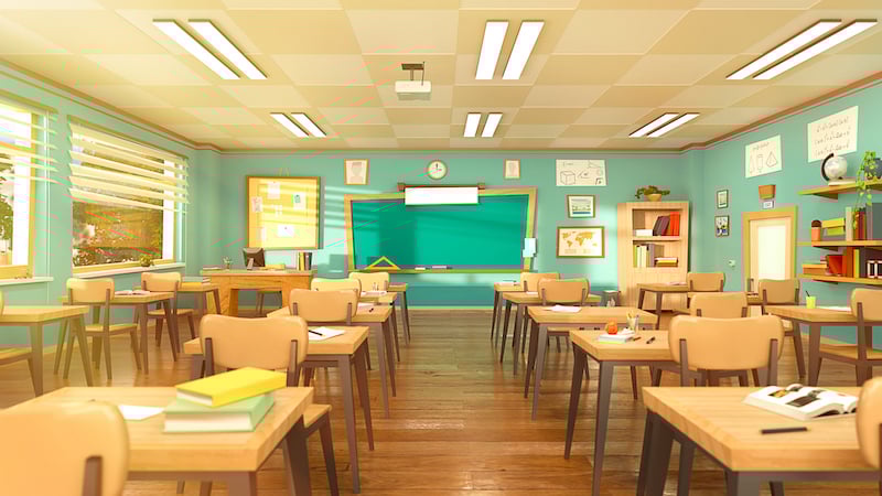 empty classroom, for article on dismantling public education