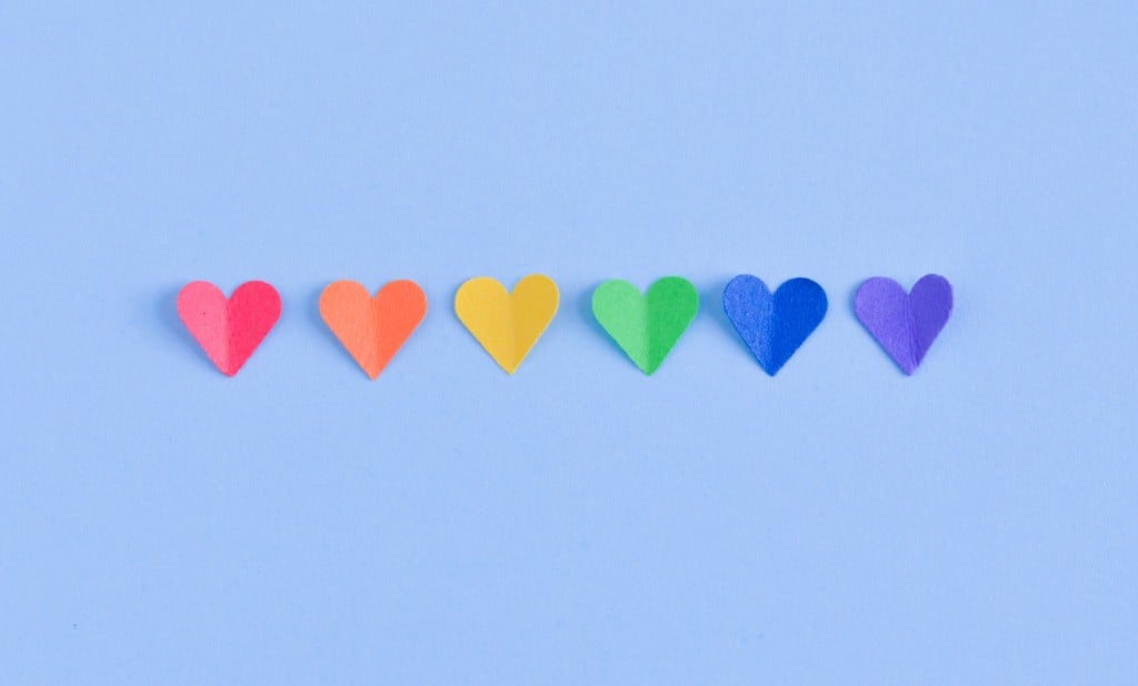 Row Of Hearts With The Colors Of The Gay Flag.