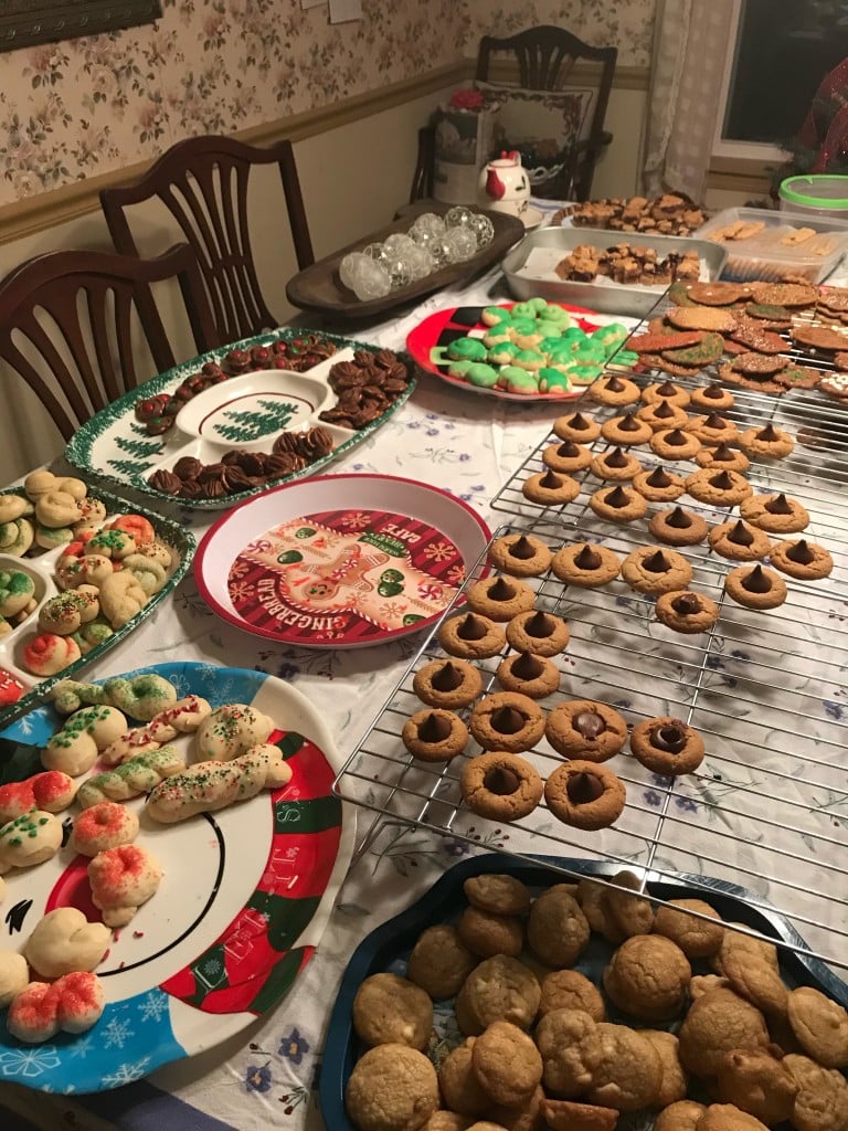a table of cookies for a holiday cookie exchange