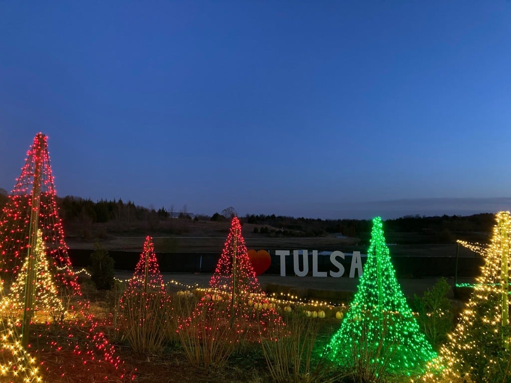 a view of tulsa botanic garden's botanic garden of lights