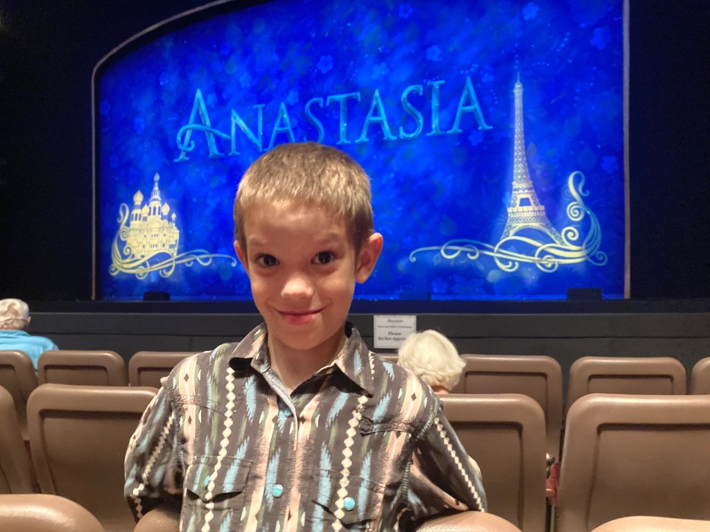 joss in front of the stage before the start of anastasia the musical