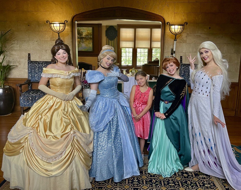 four princesses and angel at princess tea at harwelden mansion