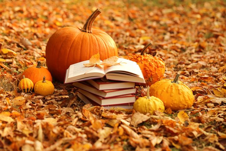 books and pumpkins, for article on tccl spooky story contest