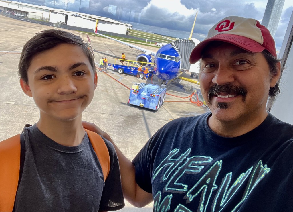 atticus and lynn hernandez at the airport before atticus goes on his first solo plane trip