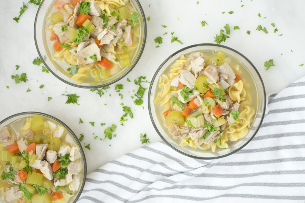 Bowls Of Chicken Noodle Soup With Vegetables
