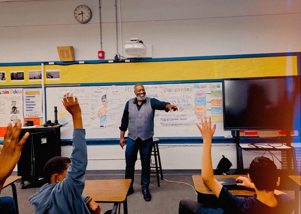 Mr. Byrd in his classroom at Legacy Charter School
