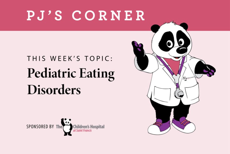 Pjs Corner graphic saying this week's topic pediatric eating disorders