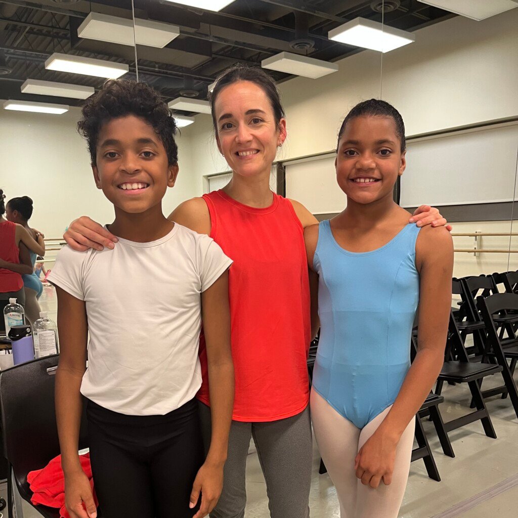 Louis and Nicolet Copeland with their dance instructor, Carla Lopez, at Tulsa Ballet’s Center for Dance Education. 