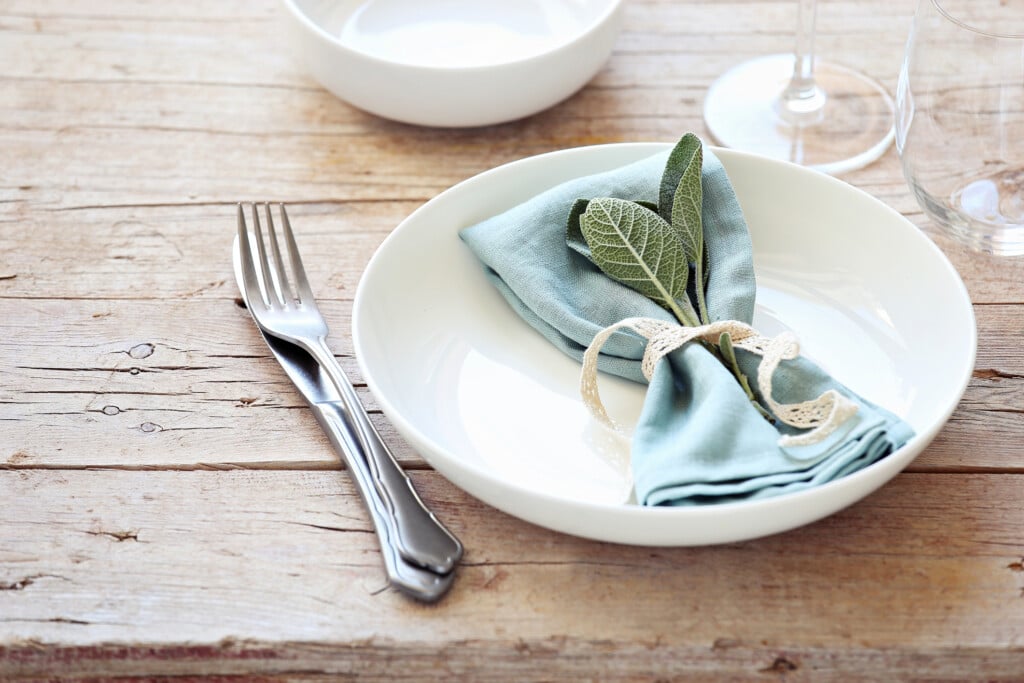 cloth napkin on a table setting, for article on how to reduce household waste