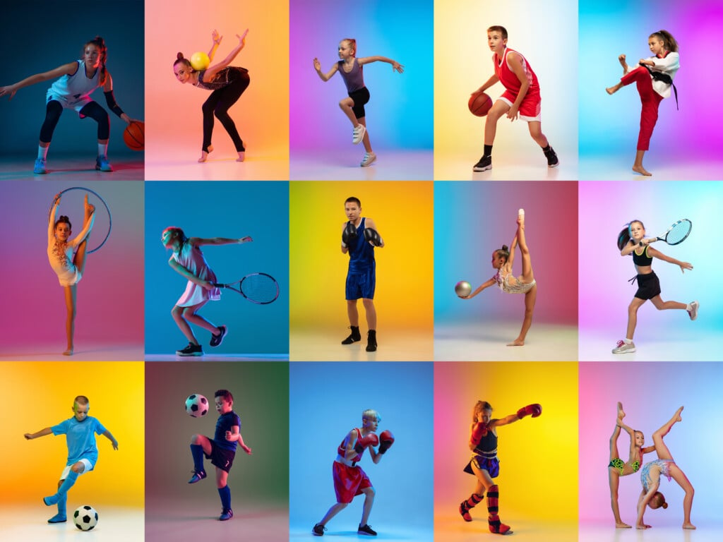 Set Of Images Of Young Athletes, multicolored background