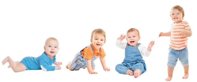 baby growing into toddler, four stages of development