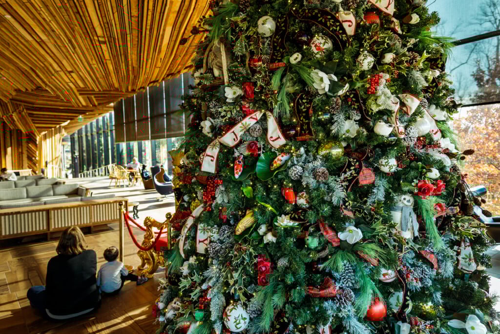 a christmas tree in the Williams Lodge at Gathering Place