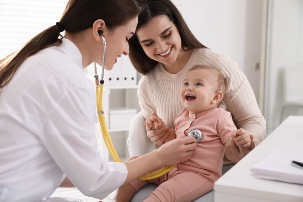 Mom and baby visiting the pediatrician