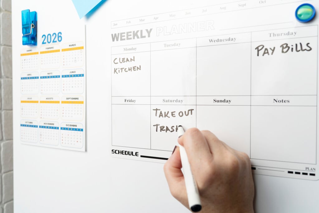 hand writing on whiteboard calendar, a tool for managing neurodiversity