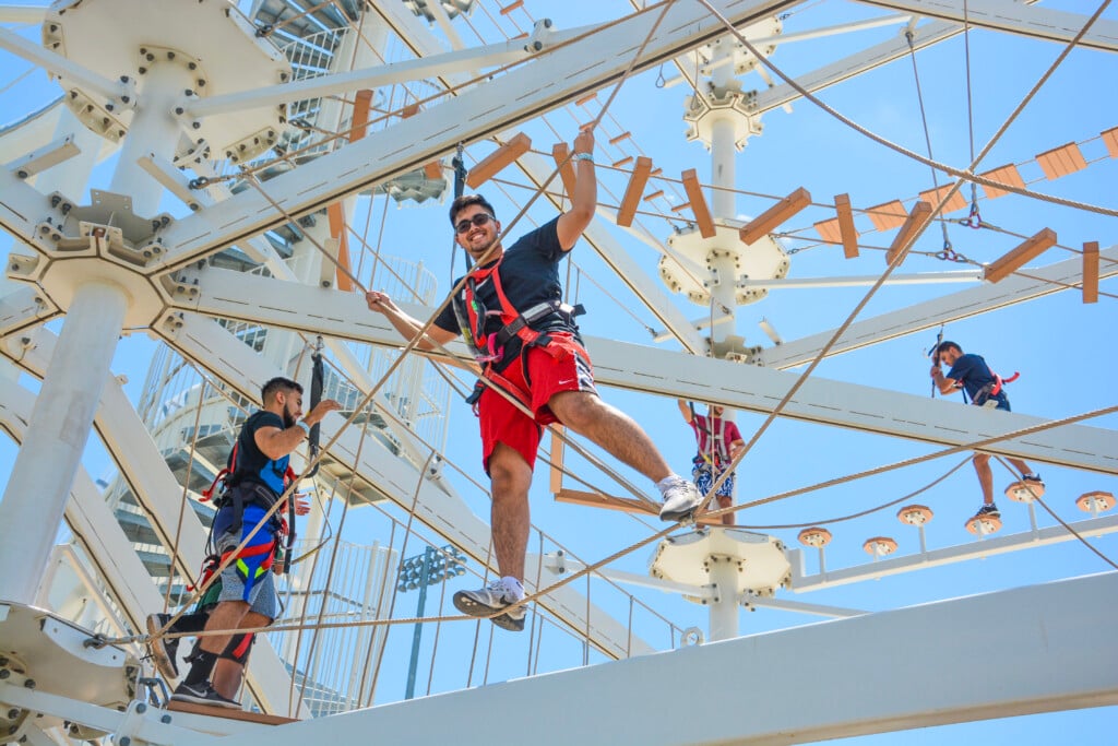 a family does a ropes course at riversport in oklahoma city