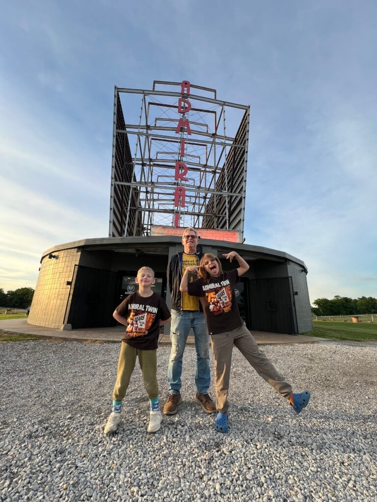 Blake Smith and his sons, Jude and Maxwell at Admiral Twin Drive-In