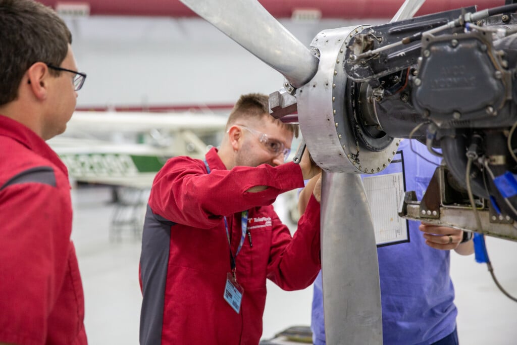 A Tulsa Tech student trains in the aviation maintenance program.