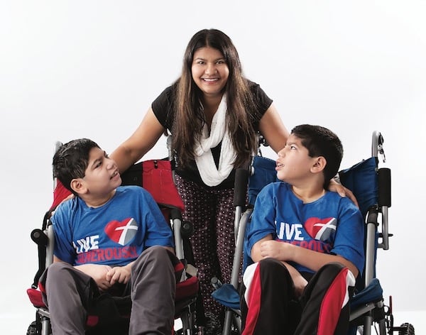 jane jacob with her twins, Donovan and Sebastian, who have special needs,