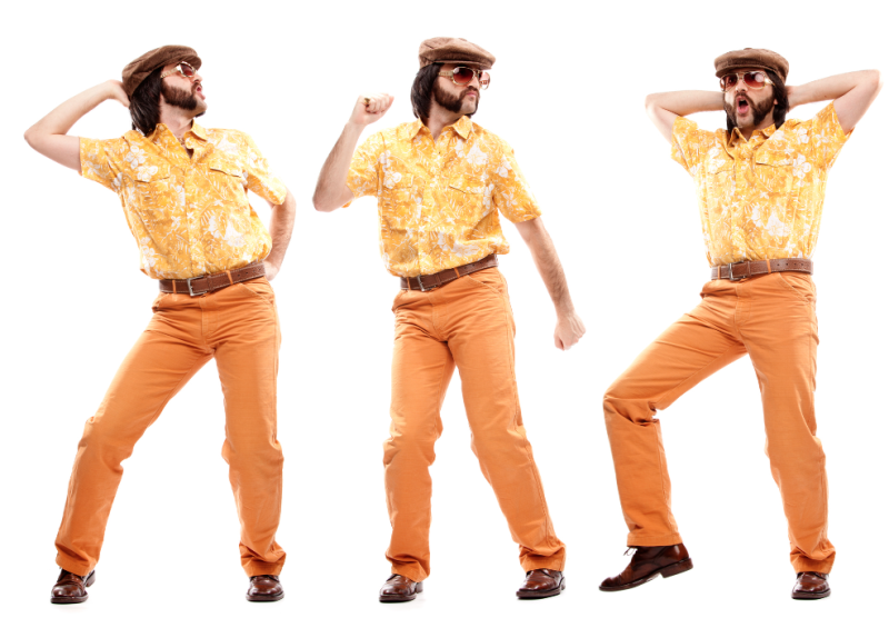 man dressed in orange dancing poorly, for article on being single with kids