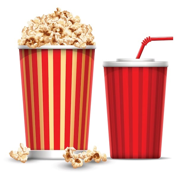 a large popcorn and drink in red cup. representing our list of free summer movies in tulsa