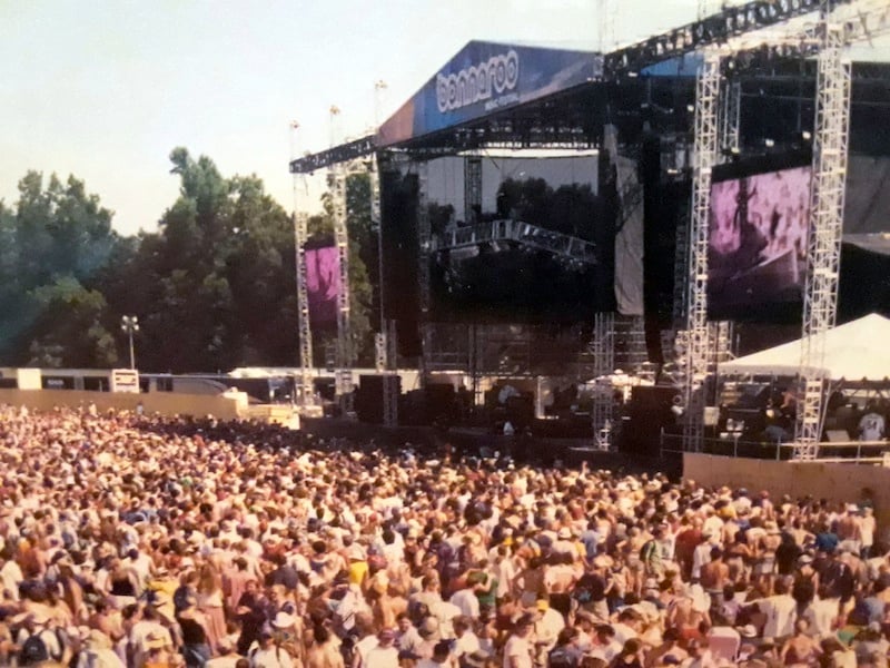 a crowd and stage at bonnaroo music festival