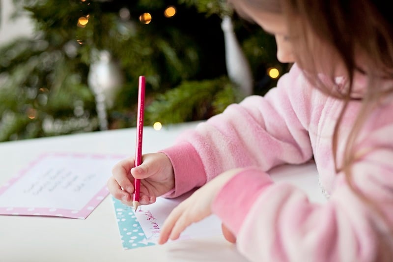 child writing a letter to santa, for article on how to receive a letter from santa