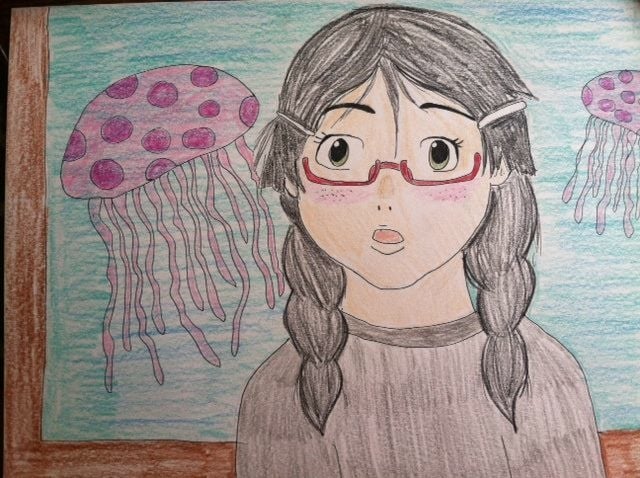 hand drawn portrait of tsukimi, the main character in princess jellyfish