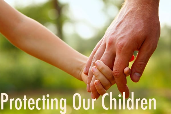 large and small hands together, image labled protecting our children, for article on protecting kids from abuse