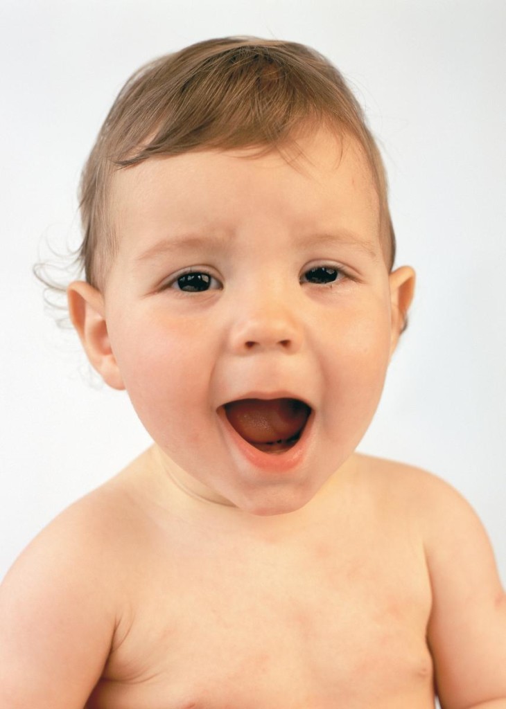 a baby with mouth open, for article on speech and language development