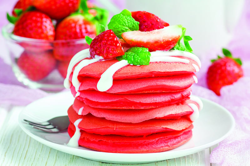 red velvet pancakes, perfect for a valentine's day breakfast