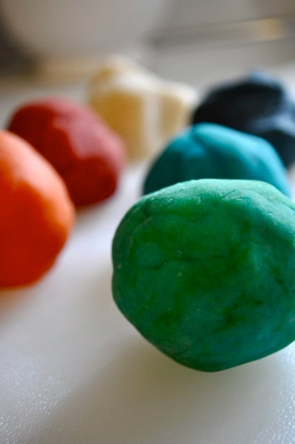 balls of homemade playdough, which makes for a great snow day craft