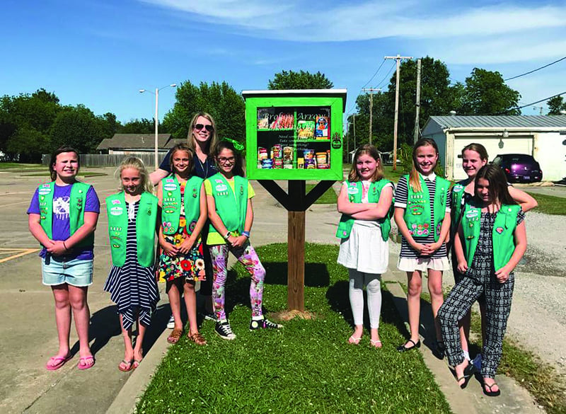 members of Girl Scout Troop 1482 with the broken arrow blessing box