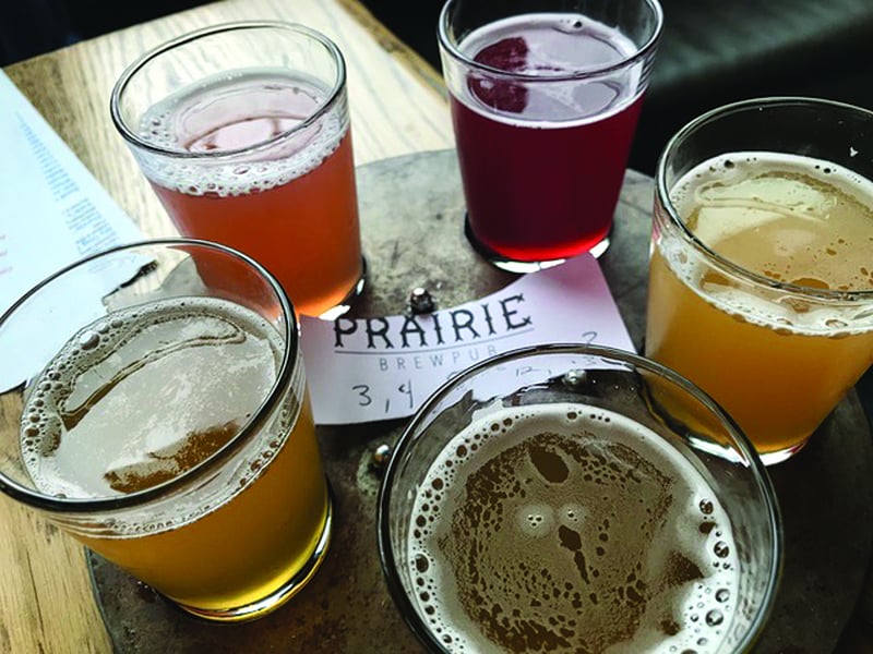 a flight of beer at prairie brewpub, one of several breweries in tulsa