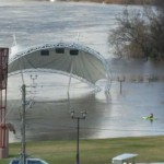 A photo of the flooded Riverwalk Amphitheatre in Montgomery.