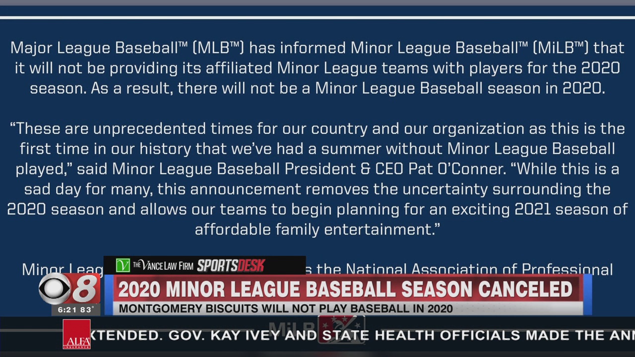 Biscuits, Minor League Baseball Season officially Cancelled WAKA 8