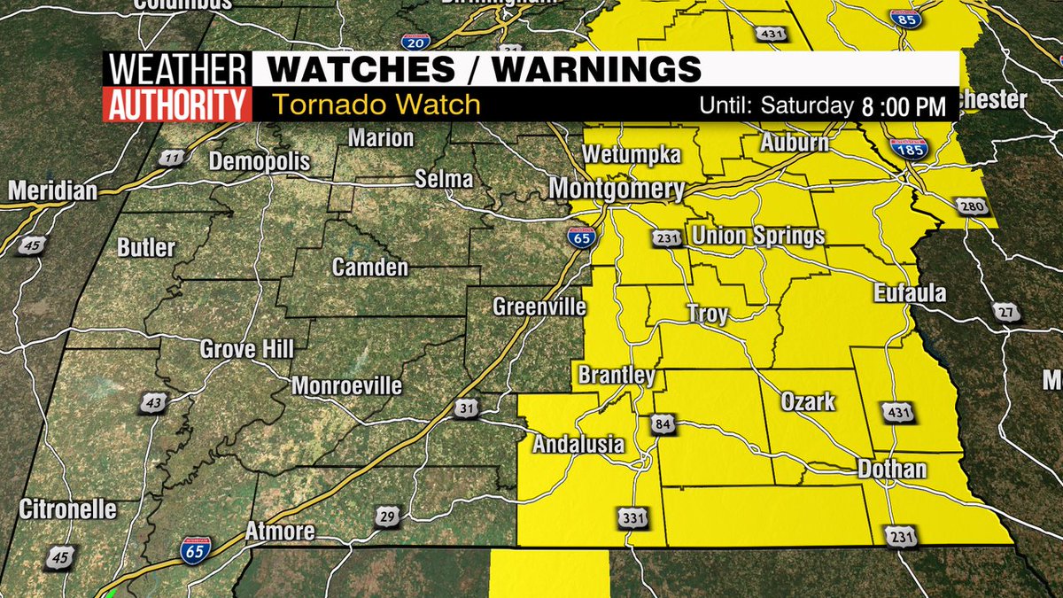 Saturday Afternoon Update: Tornado Watch until 8PM - WAKA 8