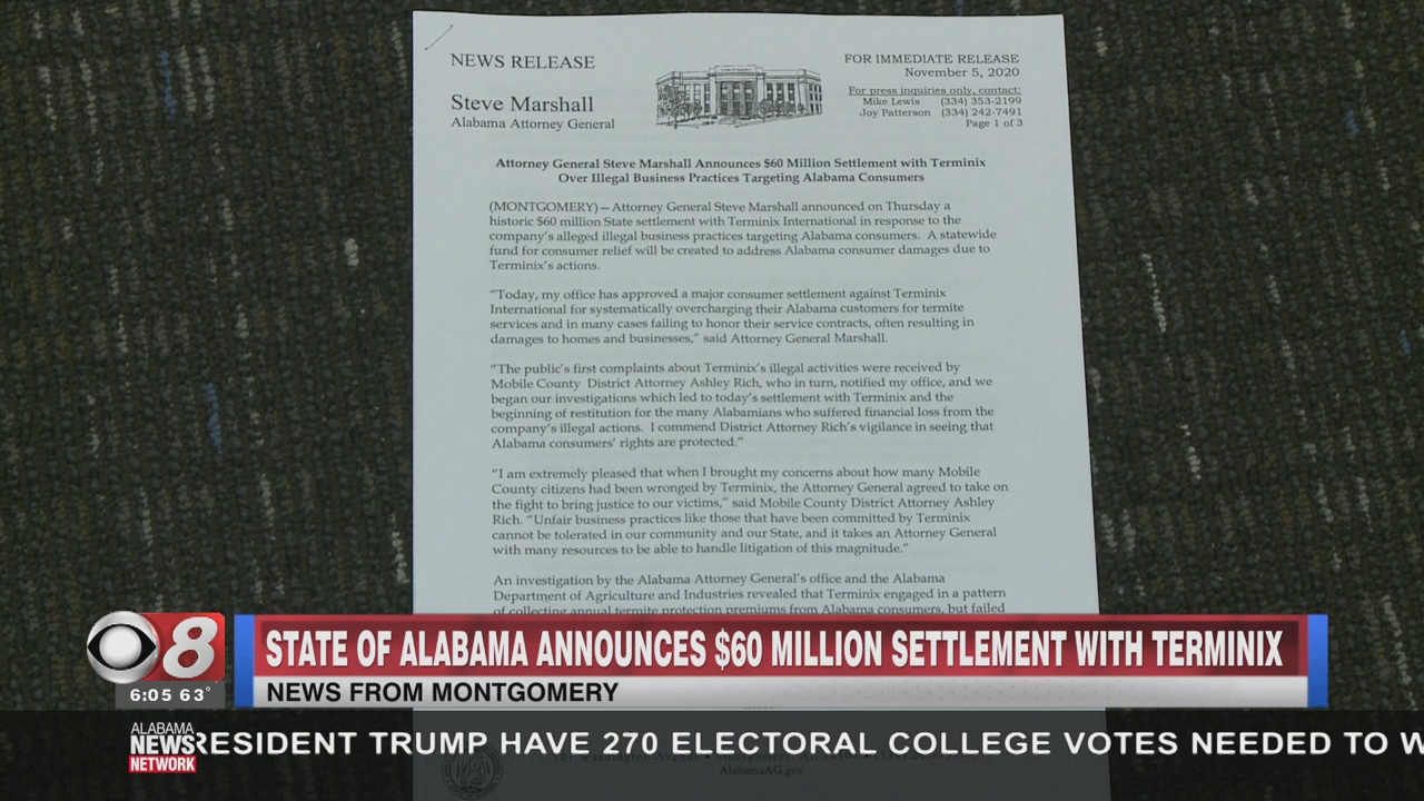 Terminix Litigation State of Alabama Announces $60 Million Settlement With Terminix - WAKA 8
