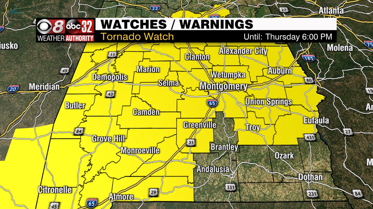 Tornado Watch in Effect Until 6PM - WAKA 8
