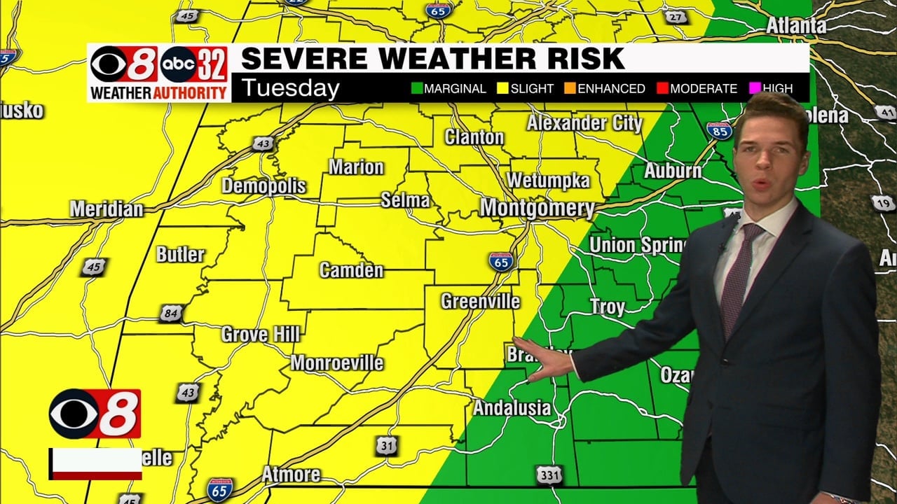 More Clouds, Warm Monday; Severe Storm Risk Tuesday - WAKA 8