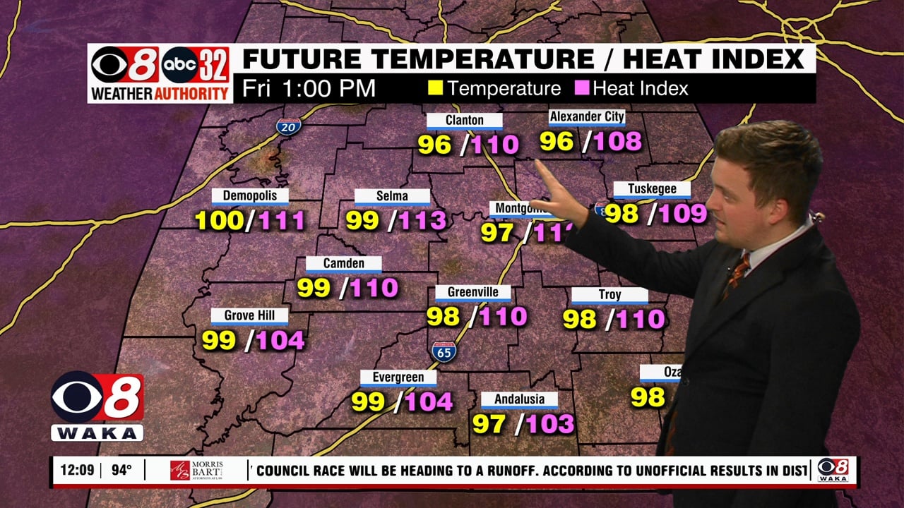 Heat persists into weekend but not as hot next week - WAKA 8