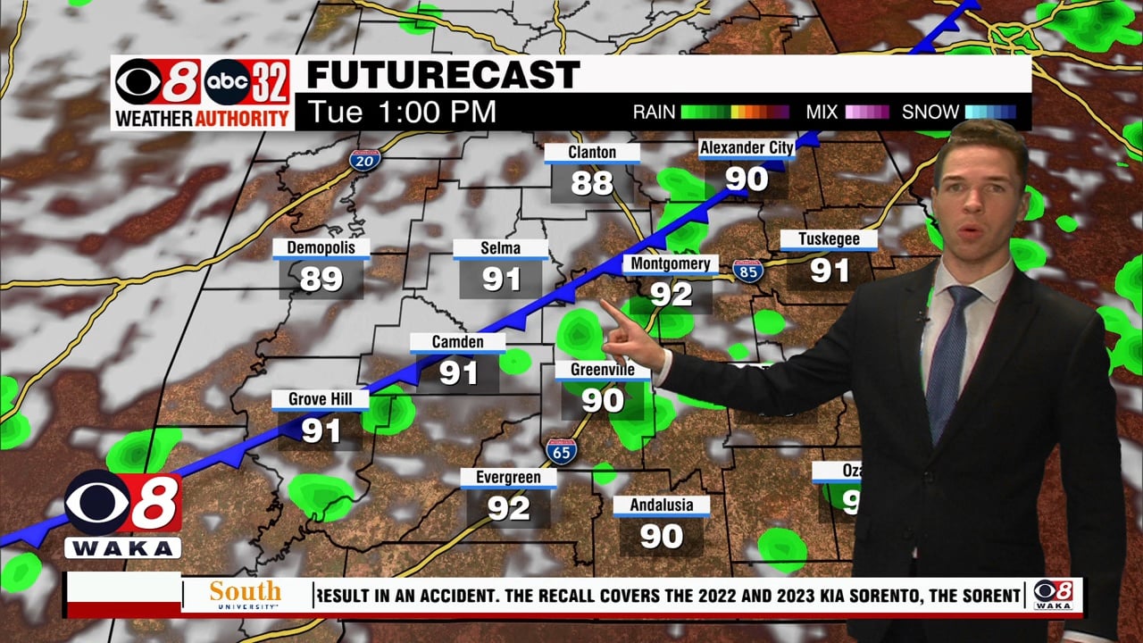 Mainly dry and hot early this week before a midweek front - WAKA 8