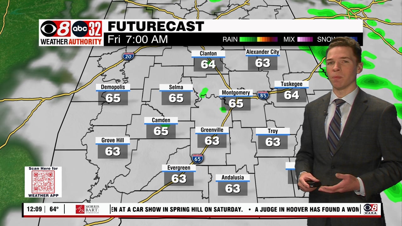 Clouds linger, spotty showers through Friday; weekend sunshine - WAKA 8