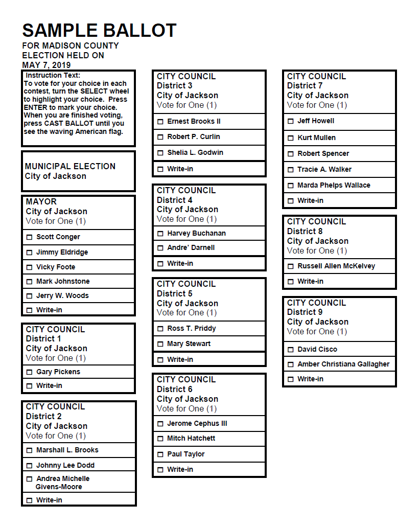 Sample ballot for Jackson municipal election WBBJ TV