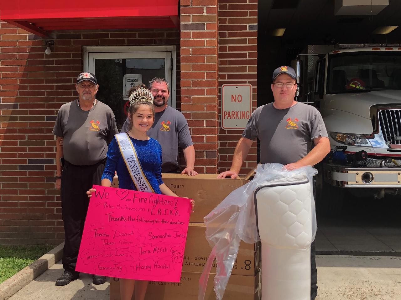 Preteen Miss Tennessee donates mattresses to Trenton Fire Department