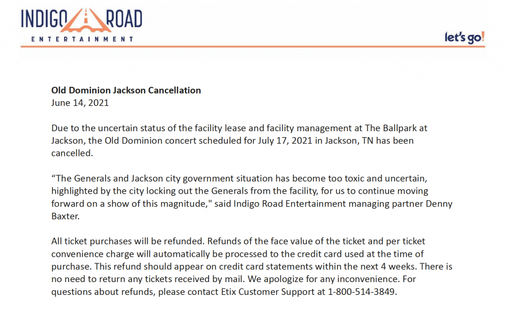 Old Dominion Cancelled WBBJ TV