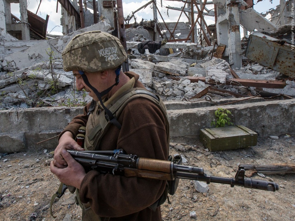 Ukrainian Soldier Walks At The