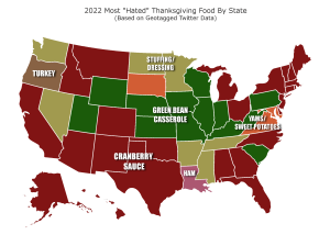 2022 Hated Thanksgiving Food Map