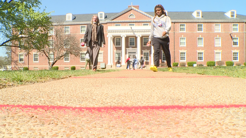 Red Sand Fills Sidewalk Cracks At Local University 5